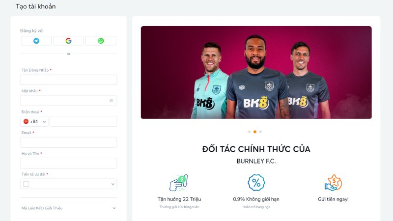 Người chơi mới có thể tạo tài khoản Bk8 chỉ với vài bước đơn giản